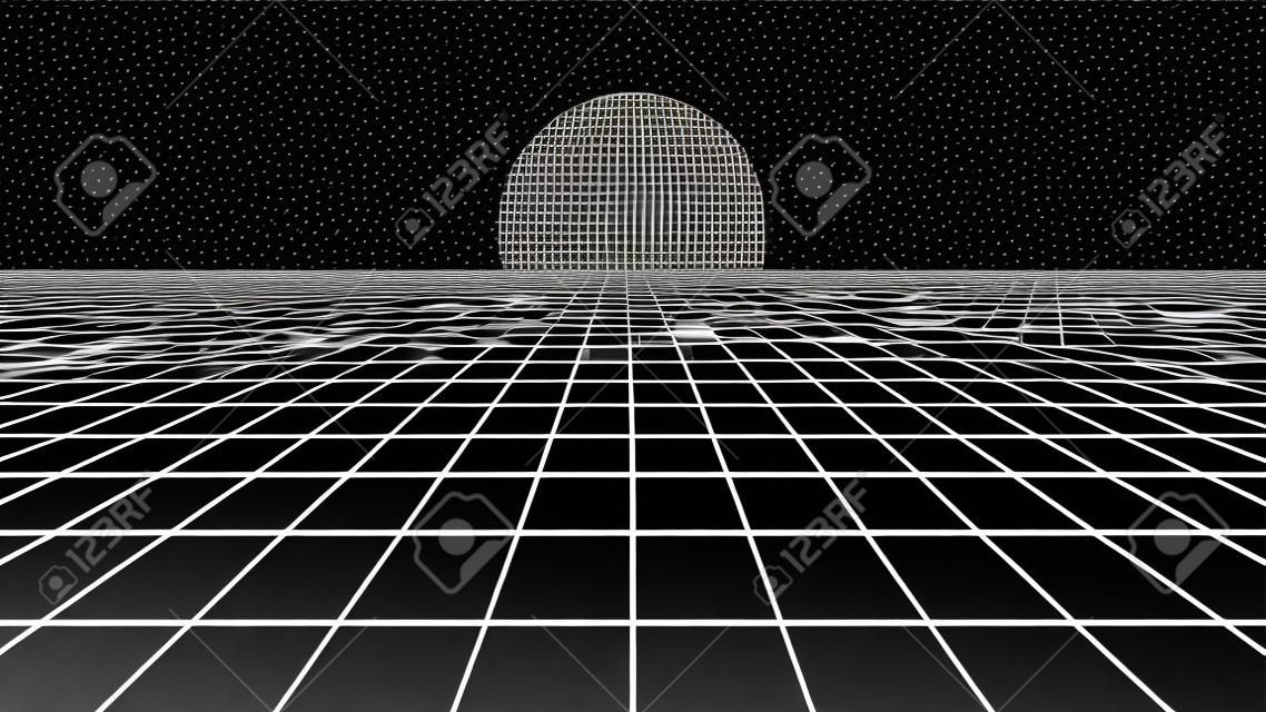 Vector perspective grid. Detailed lines on dark background.