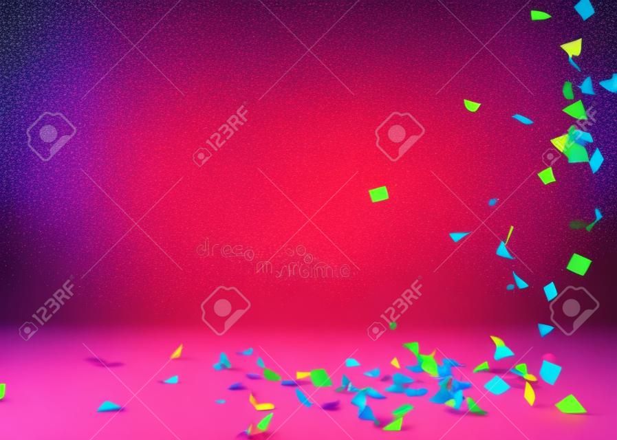 Bright and colorful confetti flying on the floor. Isolated background. 3D illustration