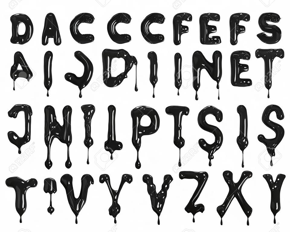 Black dripping slime halloween alphabet letters. 3D Rendering