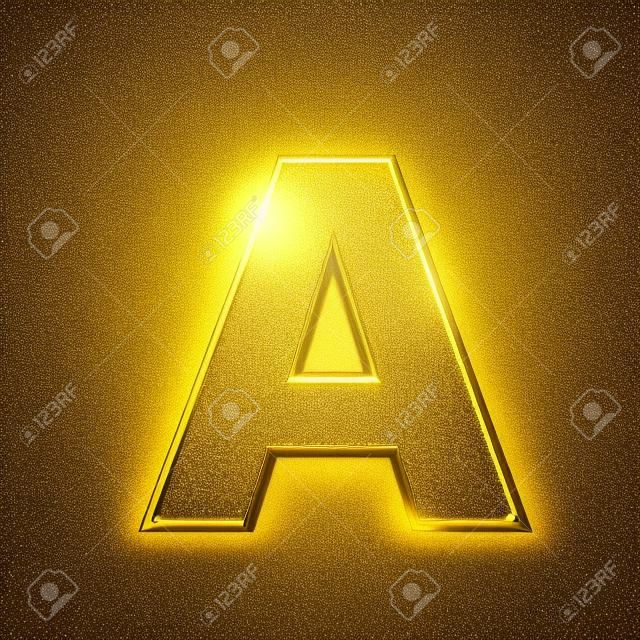 Złoty brokat list A. Błyszczące musujące złote litery. renderowanie 3D