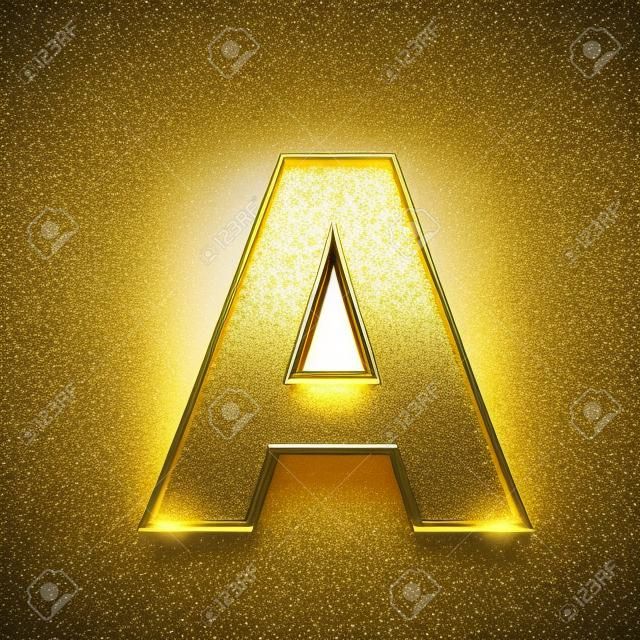 Gold glitter letter A. Shiny sparkling golden capital letter. 3D rendering