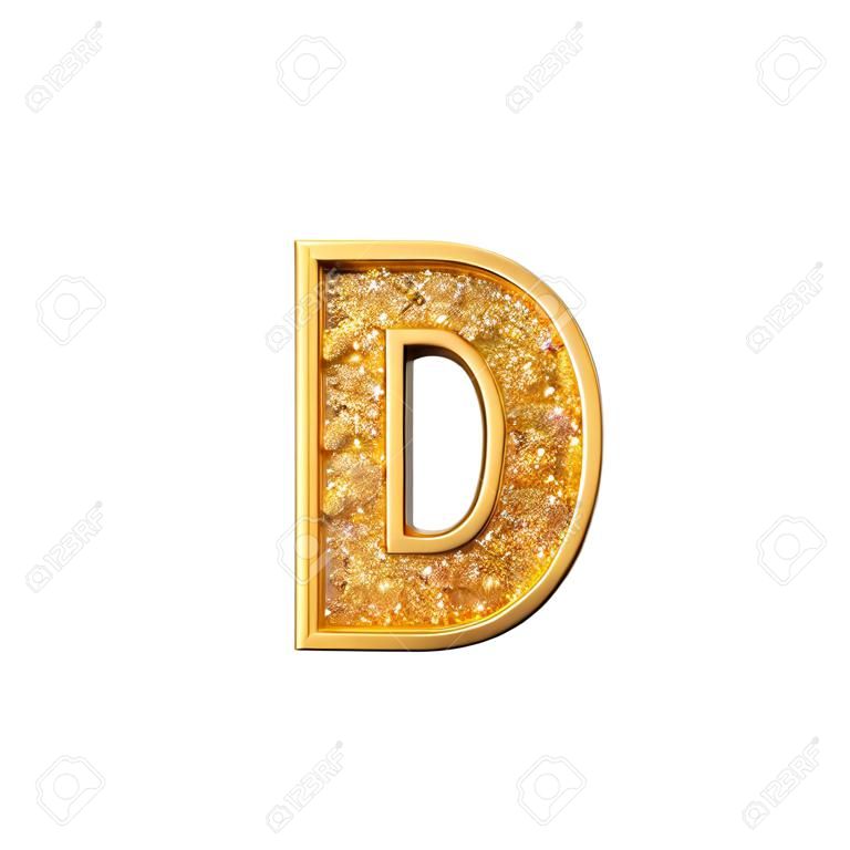 Złoty brokat litera P. Błyszczące musujące złote litery. renderowanie 3D