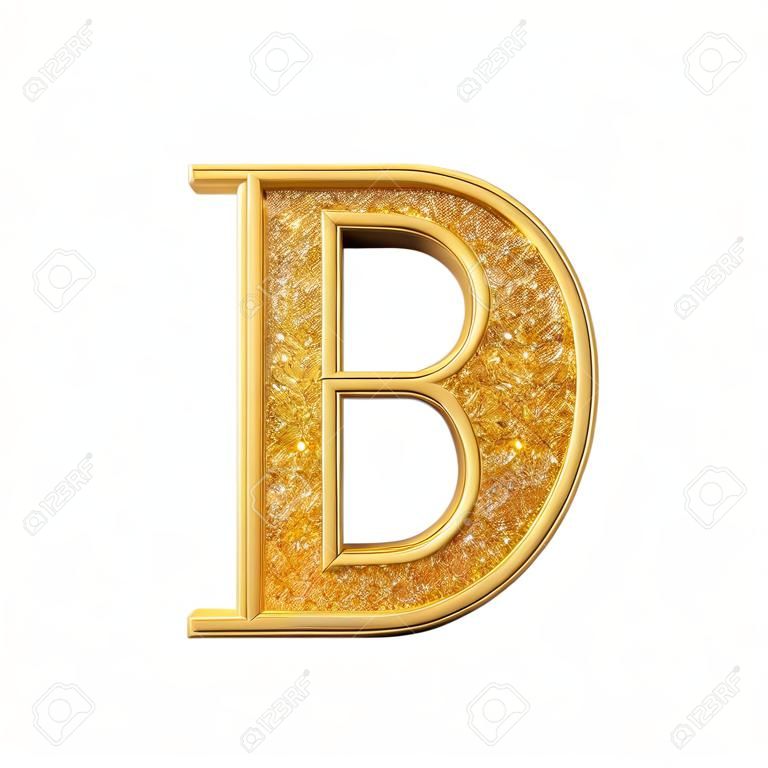 Gold glitter letter P. Shiny sparkling golden capital letter. 3D rendering