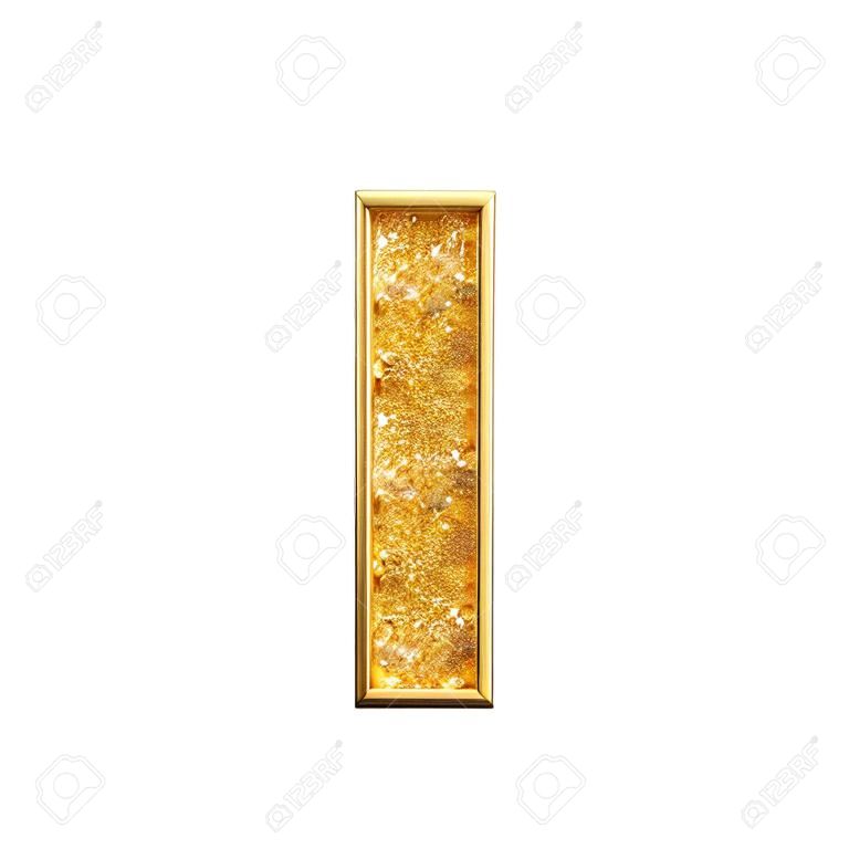 Letra de brillo dorado I. Letra mayúscula de oro brillante brillante. Representación 3D