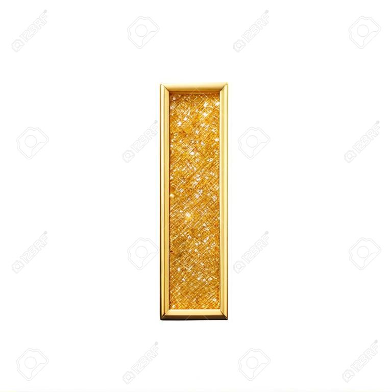 Letra de brillo dorado I. Letra mayúscula de oro brillante brillante. Representación 3D
