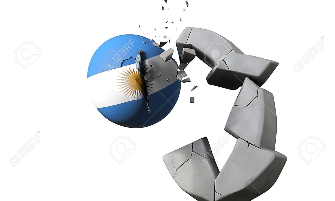 アルゼンチンの旗のボールが米ドルの通貨のシンボルを壊します。 3Dレンダリング