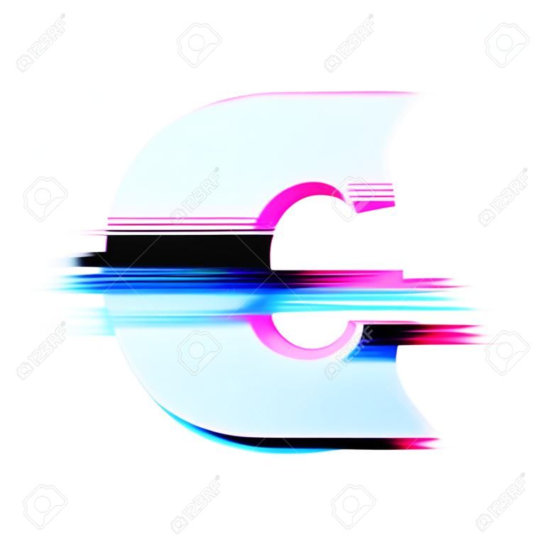 Letter C distorted neon glitch effect text font. 3D Render