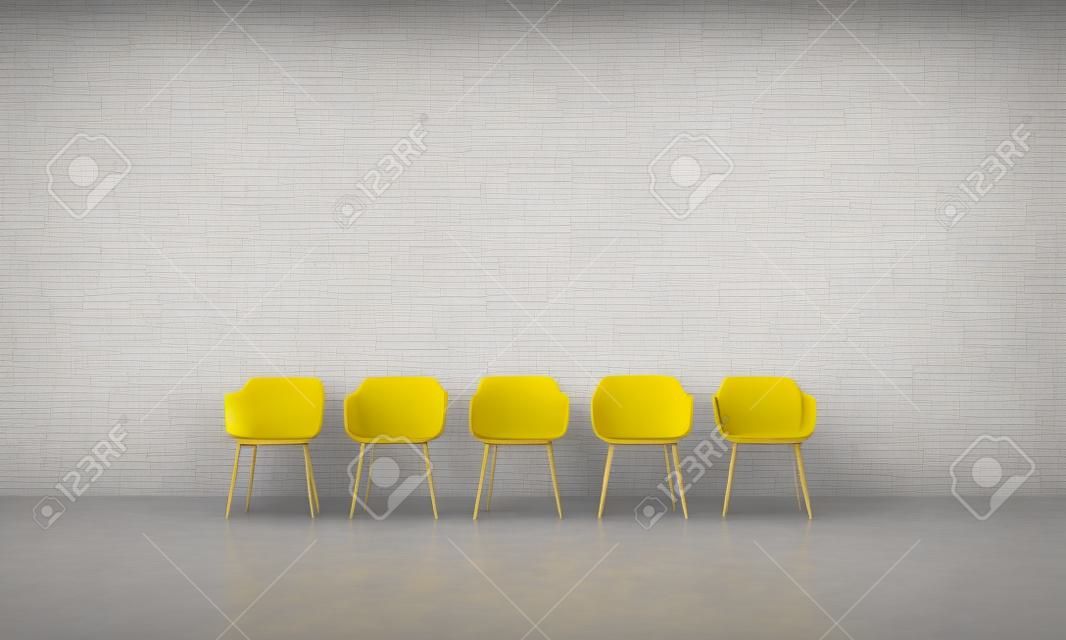 군중에서 눈에 띄는 노란색 의자. 비즈니스 개념입니다. 3d 렌더링