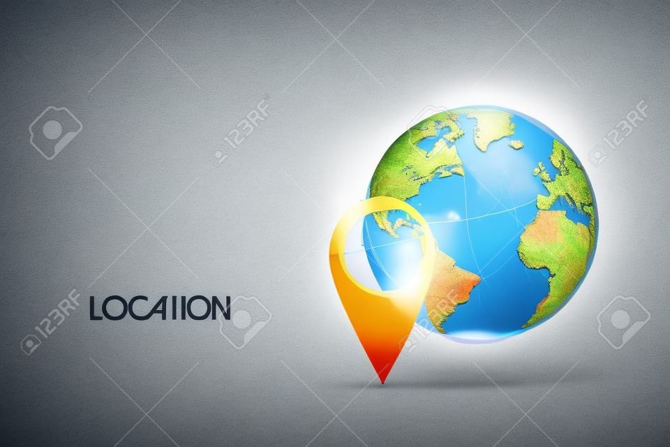 Concept van wereldwijde locatie met planeet aarde globe en pin geolocatie marker in futuristische stijl