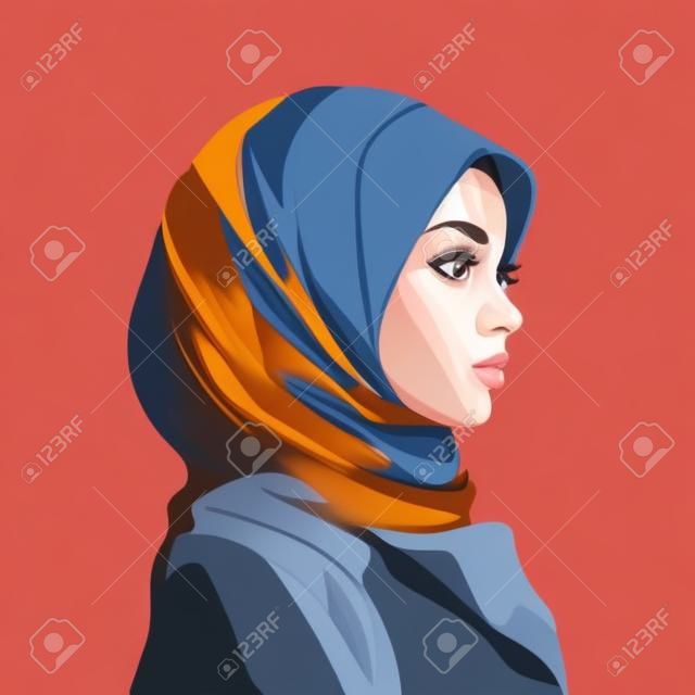 Portrait of an Arab woman in hijab. vector flat illustration