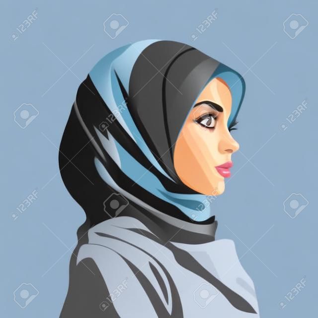 Portrait of an Arab woman in hijab. vector flat illustration