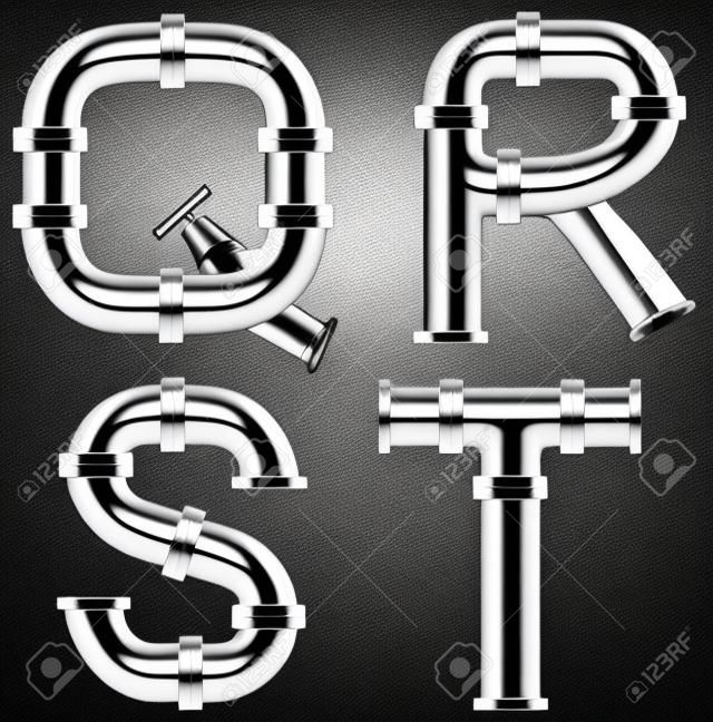 Metal stainless pipe alphabet. Industrial letters. Added clipping path