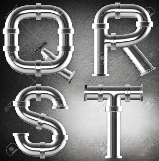 Metal stainless pipe alphabet. Industrial letters. Added clipping path
