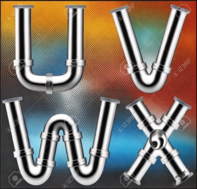 Metal stainless pipe alphabet. Industrial letters