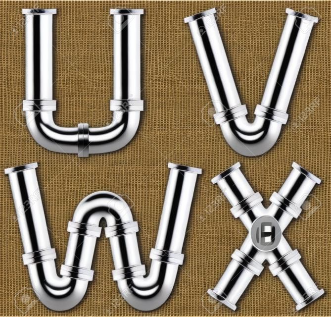 Metalowa rura ze alfabetu. Litery przemysłowe