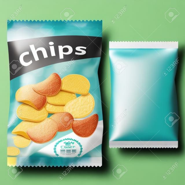 Chips realistic packaging design with blank white template