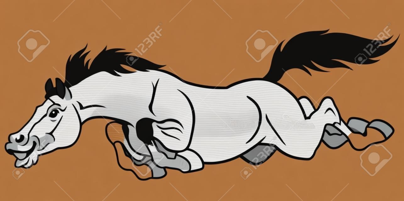 caballo corriendo, imagen de dibujos animados aislado en el fondo blanco, vista lateral ilustración vectorial
