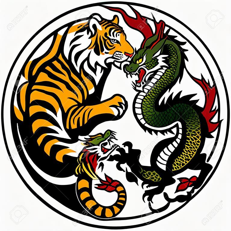 Drache und Tiger Yin-Yang-Symbol der Harmonie und Gleichgewicht