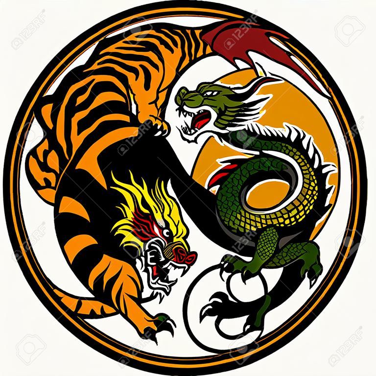sárkány és tigris yin yang szimbólum a harmónia és az egyensúly