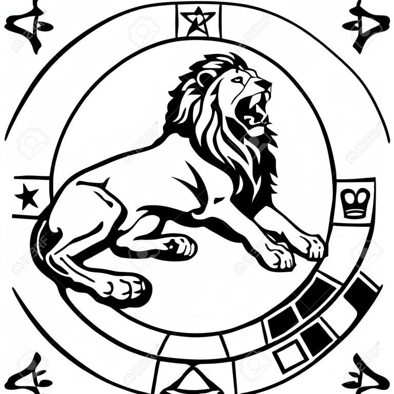 獅子座獅子或占星術的星座，黑白圖像