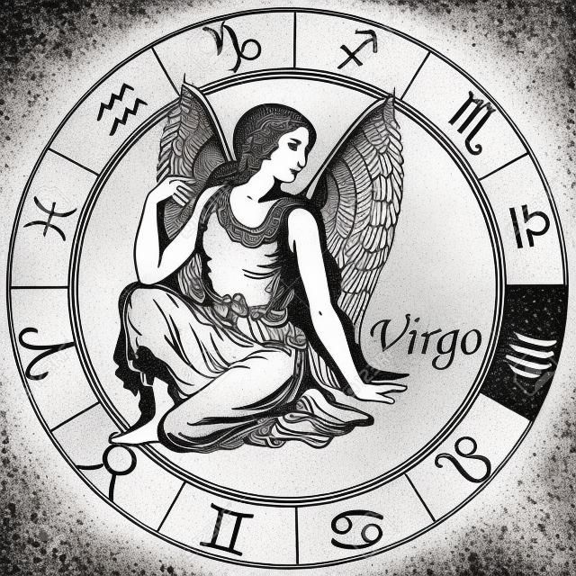 panna astrologiczny znak zodiaku, obraz czarno-biały
