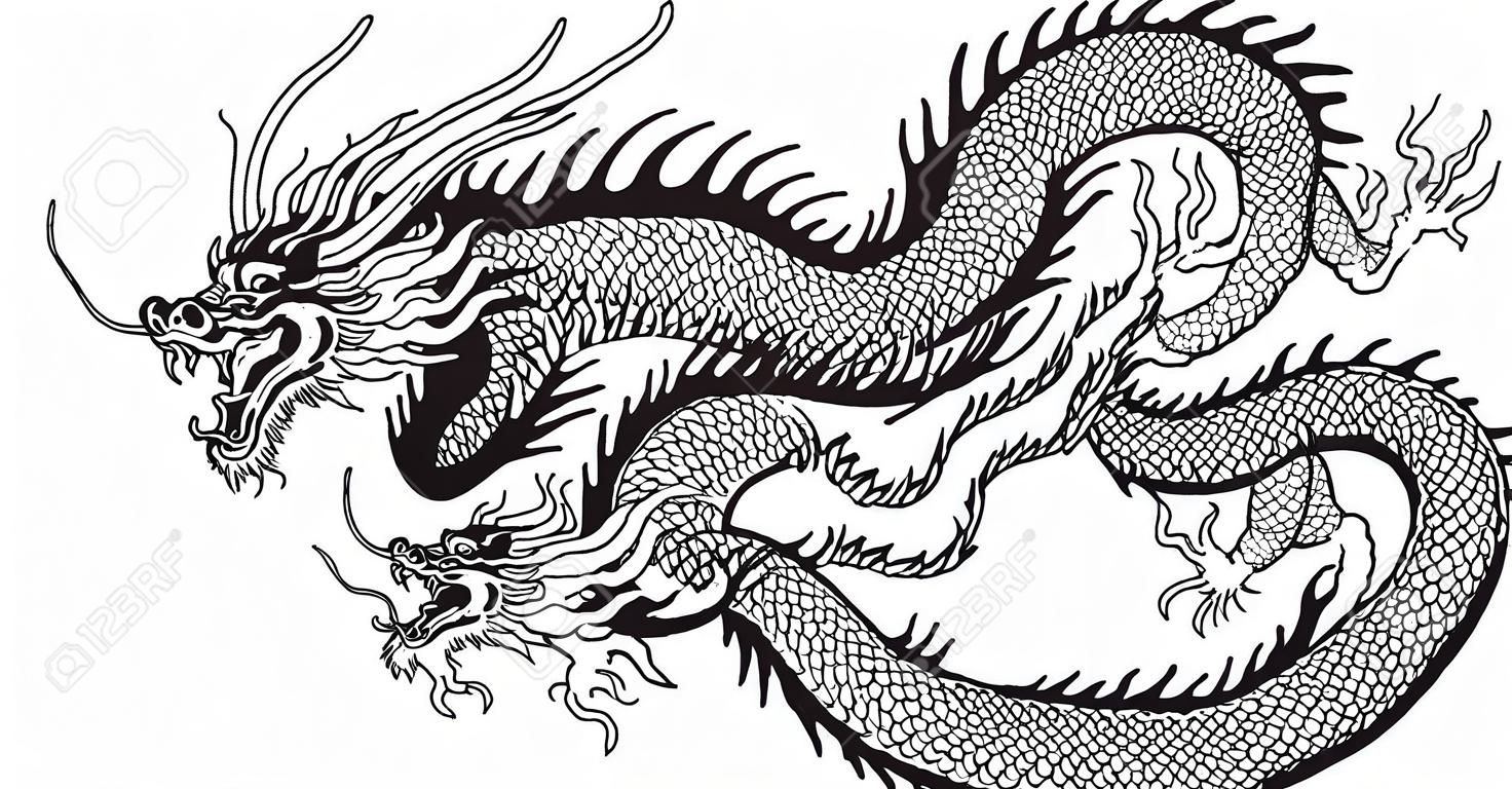 Chinesische Drachen Schwarz-Weiß-Tattoo