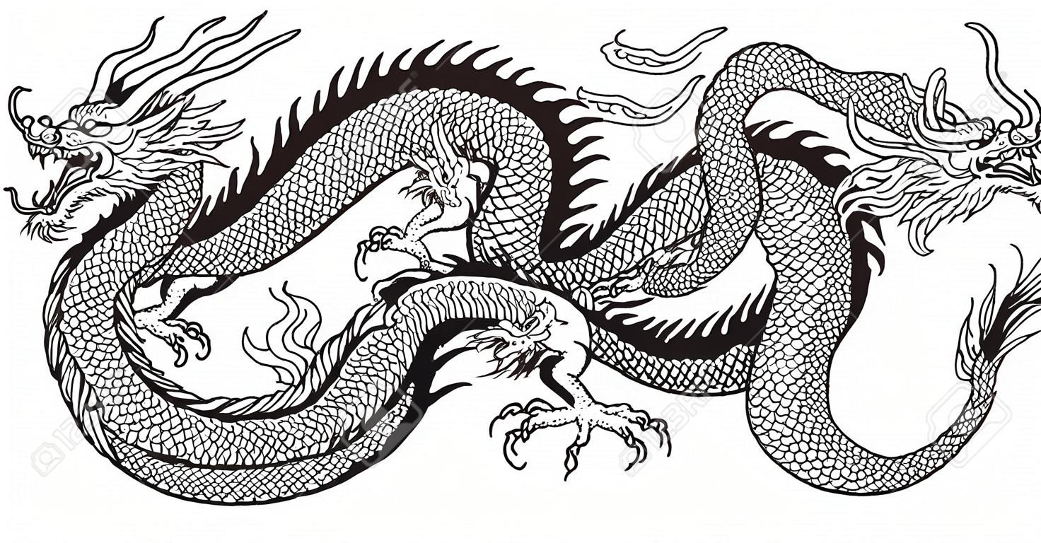 Chinesische Drachen Schwarz-Weiß-Tattoo