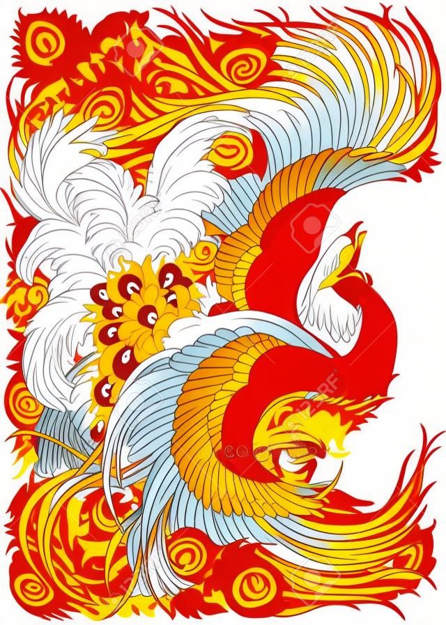 phoenix ou pássaro mitológico feng huang. Ilustração vetorial
