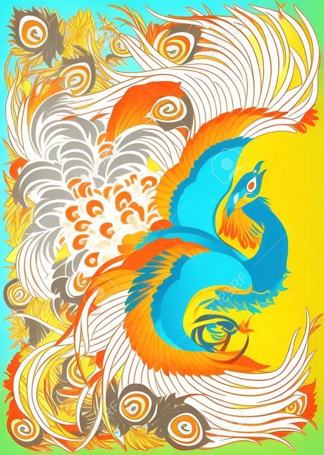 phoenix ou pássaro mitológico feng huang. Ilustração vetorial