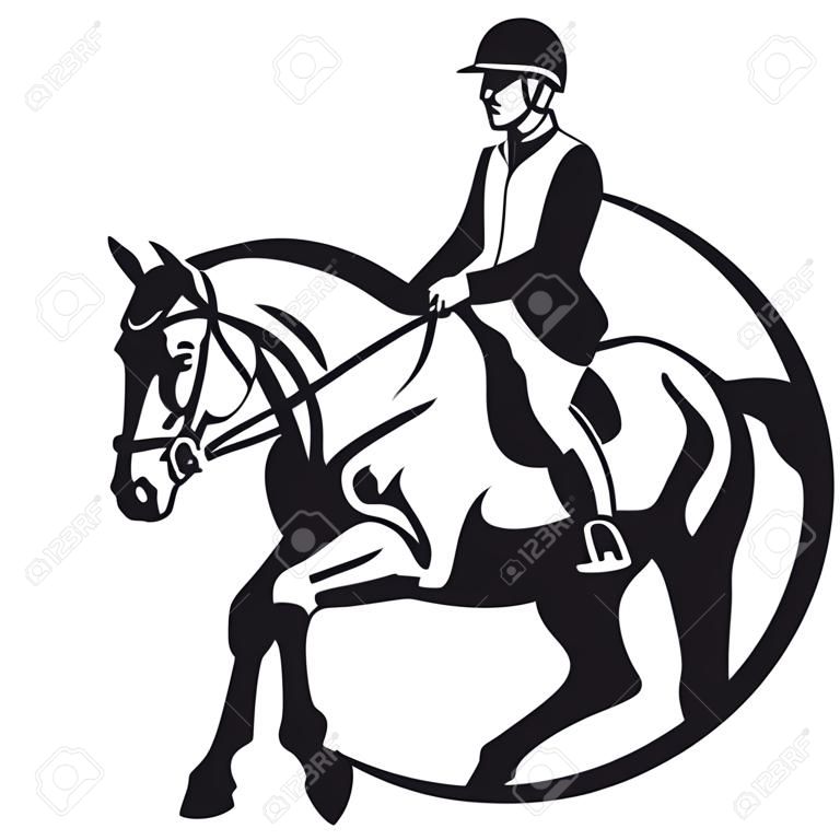 Equestrian sport  in black and white vector