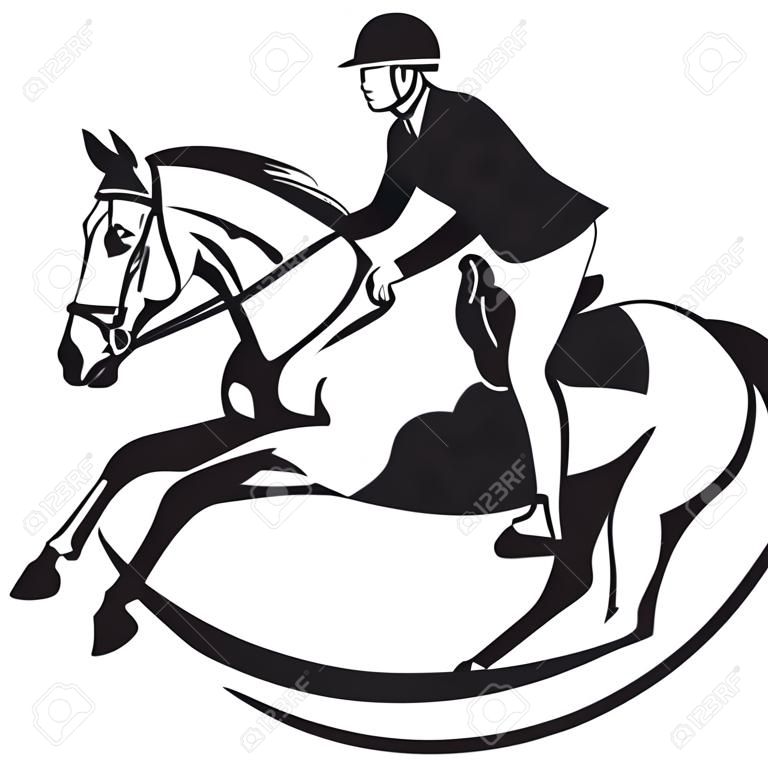 Equestrian sport  in black and white vector
