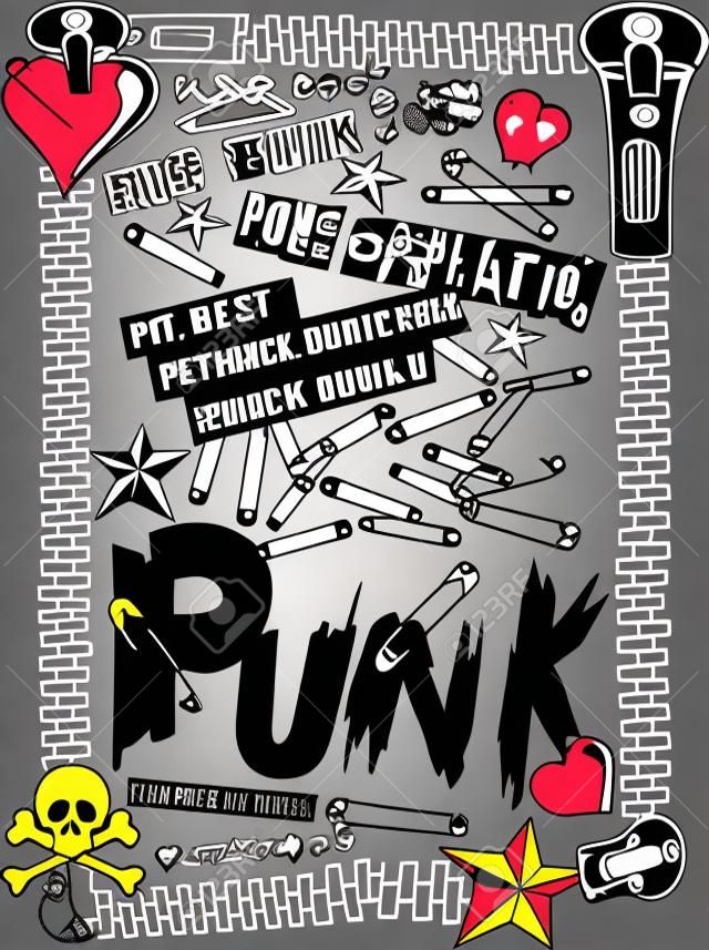 Punk Rock Elements. Vector , girl, hearts