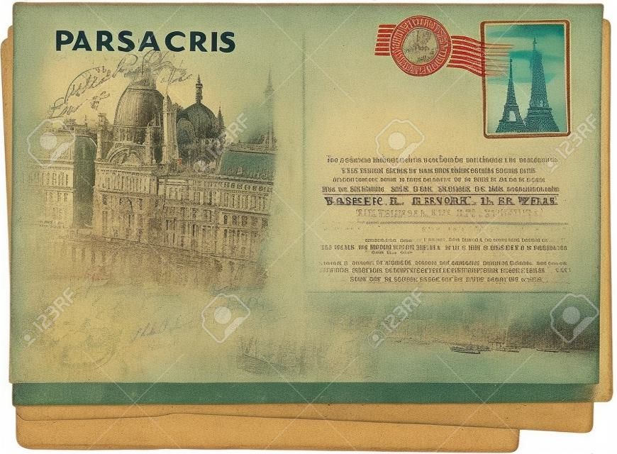 파리에서 오래 된 빈티지 엽서의 뒷면.