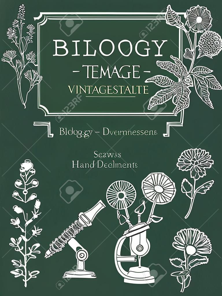 livre de biologie couvre modèle vecteur vintage illustration tirée par la main