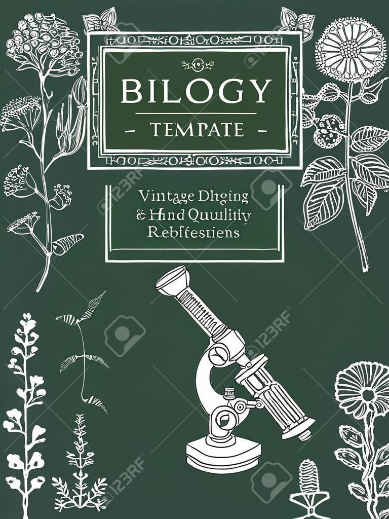 Książka Biologia obejmuje szablonu Ręcznie rysowane ilustracji wektorowych Vintage