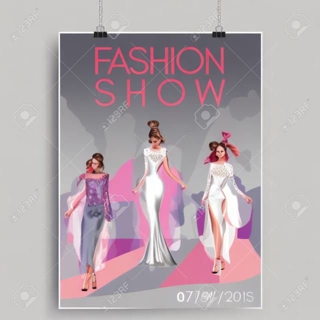 Pokaz mody kolekcji plakatu ubrań damskich piękne ilustracji wektorowych modelu