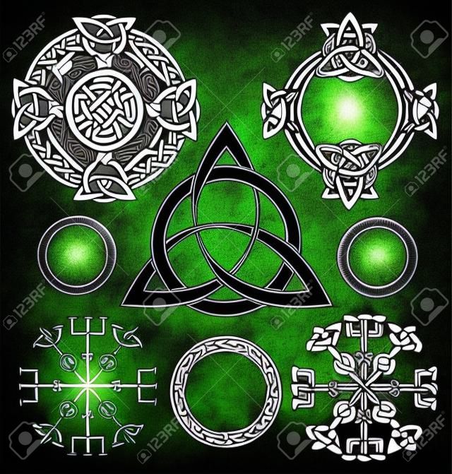 Кельтские элементы татуировки и дизайн футболки. Шлем благоговейного, эгишьялмур, кельтский тринити-узел, тату. Кельтский вектор