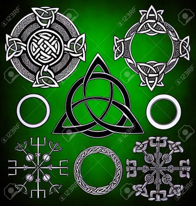 Кельтские элементы татуировки и дизайн футболки. Шлем благоговейного, эгишьялмур, кельтский тринити-узел, тату. Кельтский вектор