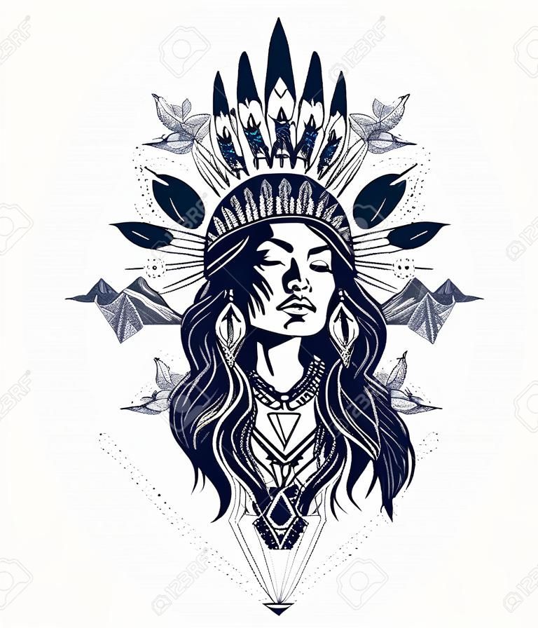 Native American woman tattoo art.