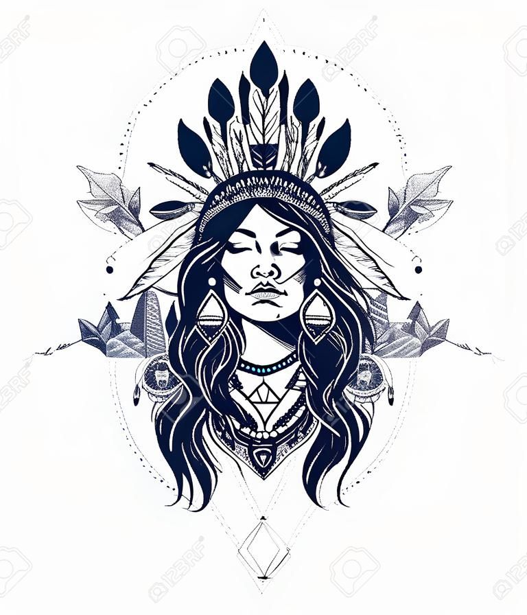 natif américain femme tatouage de style