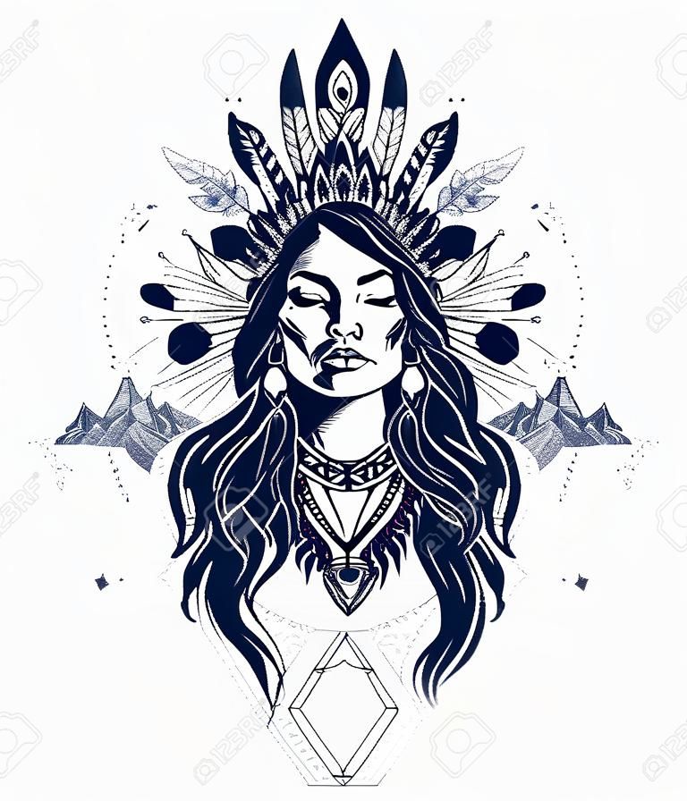 아메리카 원주민 여자 문신 예술입니다.