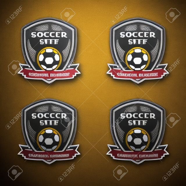 Set voetbalvoetbal en logo embleem ontwerpen
