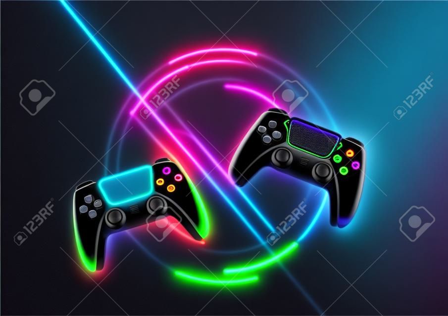 Neon-gamecontroller oder joysticks für spielkonsolen.