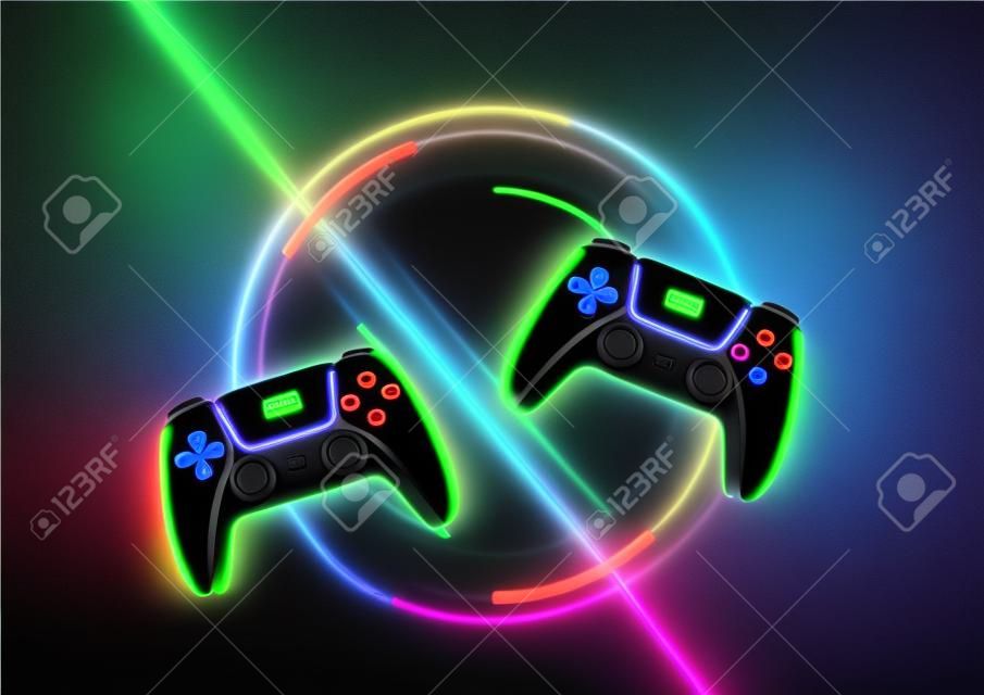 Neon-gamecontroller oder joysticks für spielkonsolen.