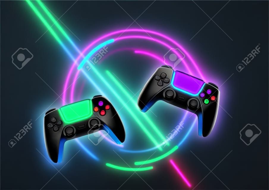 Neon-gamecontroller oder joysticks für spielkonsolen.