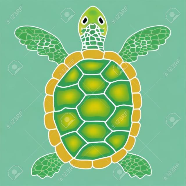 Eenvoudige vector illustratie van een groene zeeschildpad (Chelonia mydas). Schematische conceptuele afbeelding van een Pacifische groene schildpad