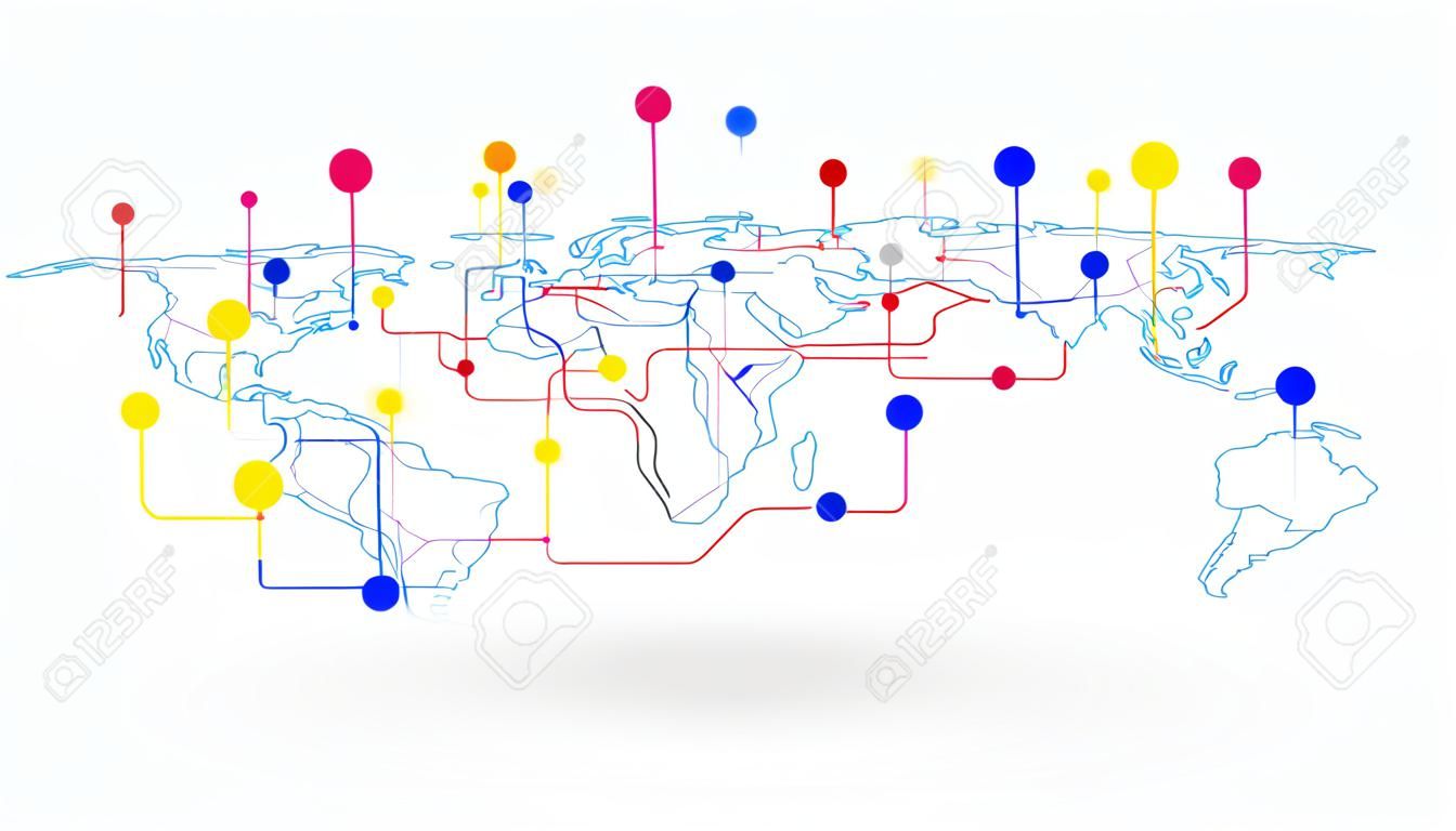 Abstrakter Hintergrund der futuristischen Weltkartendaten-Netzwerkverbindungselemente
