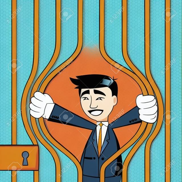 ilustración de dibujos animados de negocios tratando de romper la cárcel