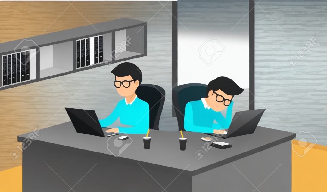 People working in an office with a computer