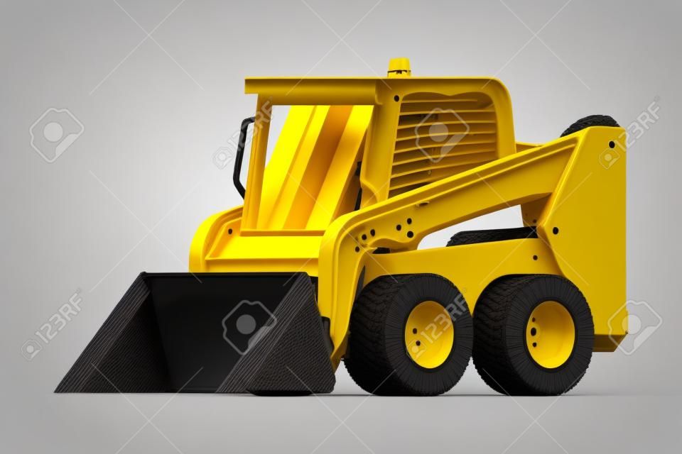 Yellow skid steer 3d heavy machinery on white background